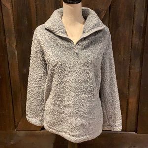Cozy Carisma grey Sherpa style quarter zip sweater